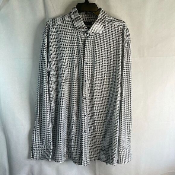 BOSSHugo Boss Slim Fit Long Sleeve Button Front Geo Print Men's Shirt Size 18/46 - Picture 11 of 11